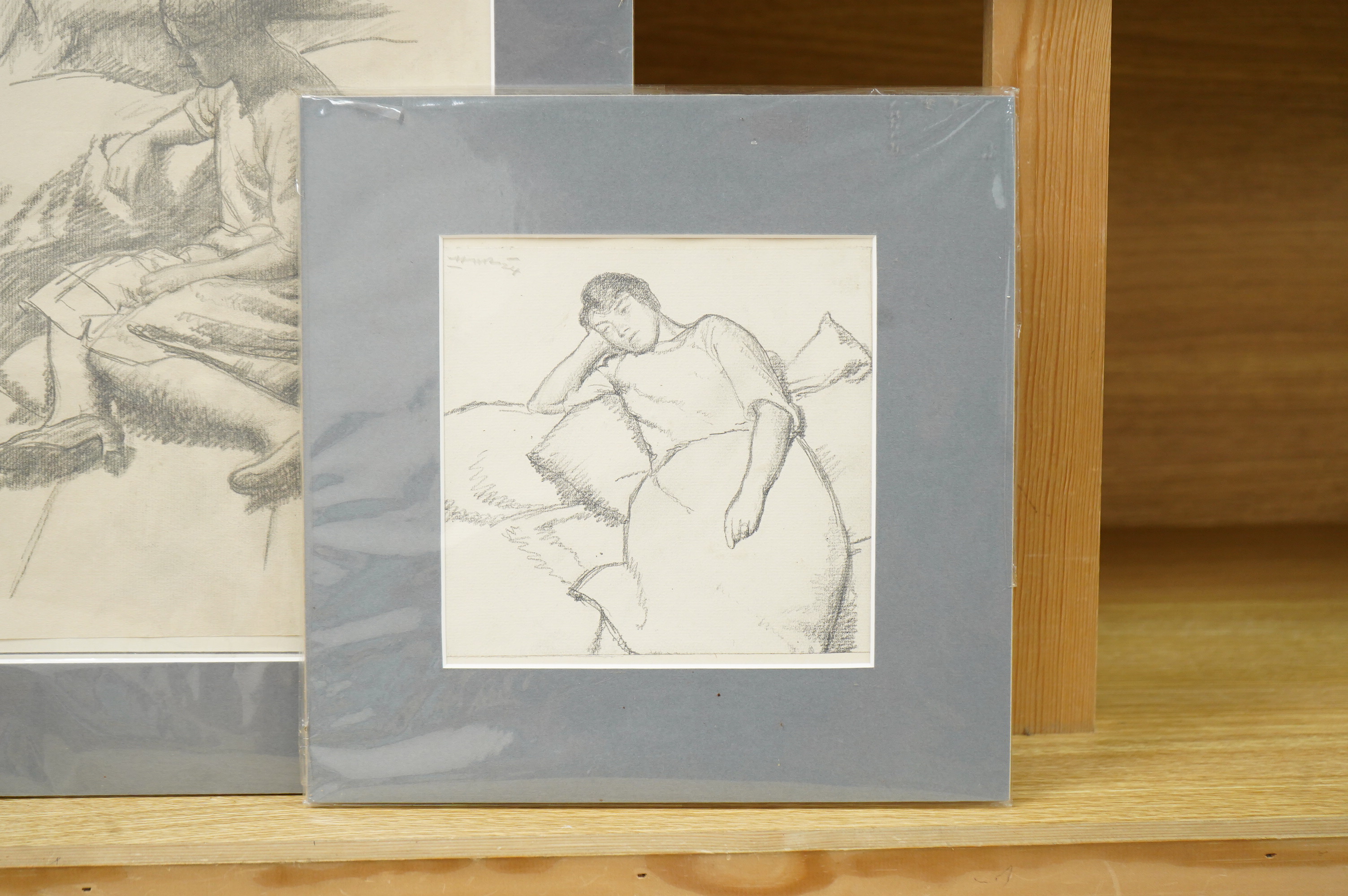 Harold Hope Read (1881-1959), ‘Thinking’, ‘Taking Time Out’ and ‘Resting’, each signed, Bowden Fine Art labels verso, three charcoal and pencils on paper, mounted, unframed, largest 29 x 21cm